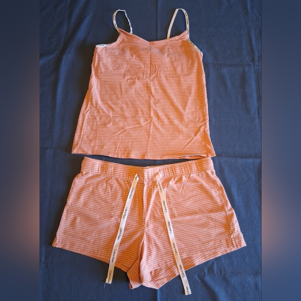 Women's Calvin Klein Orange Striped Sleepwear Set - Size Small